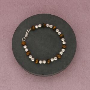 sterling silver tigers eye bead bracelet size 6.75in